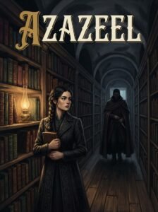 Azazeel Urdu novel by Rabia Khan cover showing librarian Nazneen standing in a library corridor