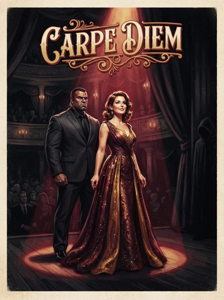 Carpe Diem Urdu novel by Rabia Khan cover showing actress Saleena with her bodyguard Yasir behind her