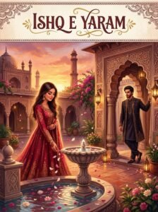 Ishq e Yaram Season 2 Urdu novel by Areej Shah cover showing Yaram and Zaroon across a courtyard fountain