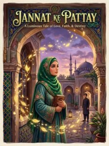 Jannat Ke Pattay Urdu novel by Nimra Ahmed cover showing Haya in hijab in an Istanbul courtyard
