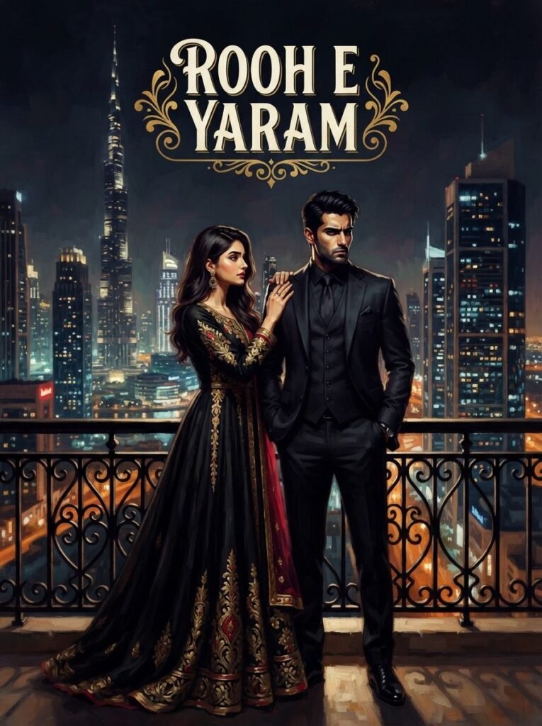 Rooh e Yaram Urdu novel by Areej Shah cover showing Yaram Kazmi and Rooh standing together