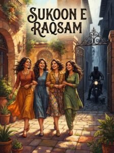 Sukoon e Raqsam Urdu novel by Maha Shah cover showing the four Shah sisters standing together