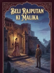 Beli Rajputan Ki Malika Urdu novel by Nimra Ahmed cover showing Queen Maya at the haveli gates