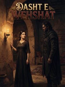 Dasht e Wehshat Urdu novel by Mehwish Ali cover showing Hoor Ul Ain with Sareer watching from behind