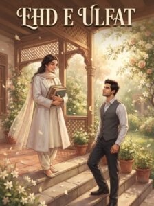 Ehd e Ulfat Urdu novel by Mehwish Ali cover showing Taqwa holding her medical books outdoors