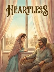 Heartless Urdu novel by Areej Shah cover showing Daruk watching over an ailing Pareezay