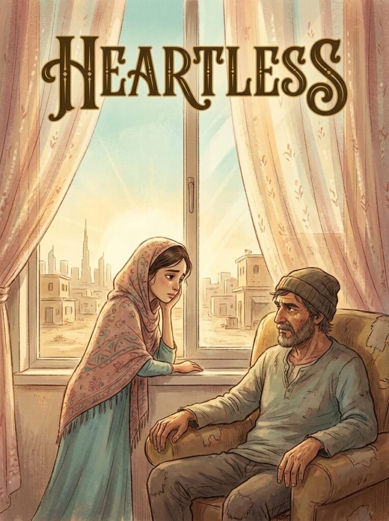 Heartless Urdu novel by Areej Shah cover showing Daruk watching over an ailing Pareezay