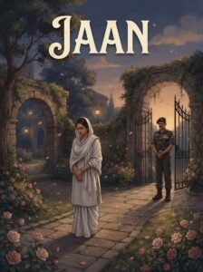 Jaan Urdu novel by Shaheena Chanda Mehtab cover showing the widow Ayesha beside Major Shadab