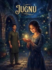 Jugnu Urdu novel by Husny Kanwal cover showing Nayab holding a glowing firefly