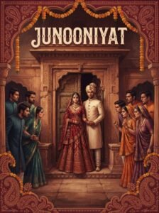 Junooniyat Urdu novel by Areej Shah cover showing Amaya as a Vani bride beside Zaryam