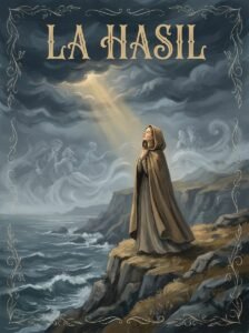 La Hasil Urdu novel by Umera Ahmed cover showing a woman standing at a coastline