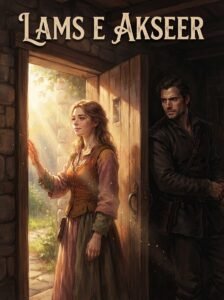 Lams e Akseer Urdu novel by Wahiba Fatima cover showing Zarmish reaching toward golden light