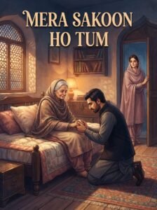 Mera Sakoon Ho Tum Urdu novel by Meerab Hayat cover showing Zarkhan asking his elderly stepmother for forgiveness
