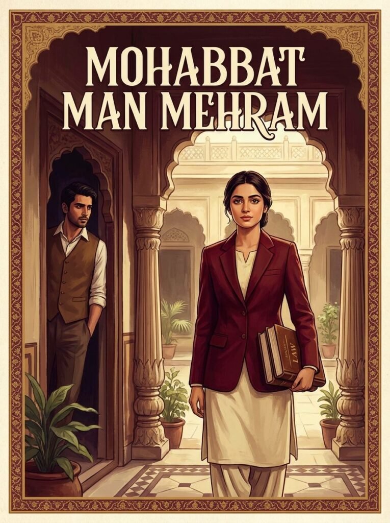Mohabbat Man Mehram Urdu novel by Zainab Rajpoot cover showing a woman standing in a haveli courtyard
