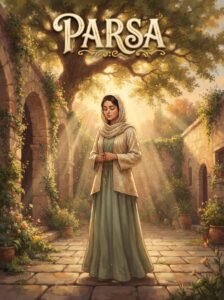 Parsa Urdu novel by Haram Shah cover showing a woman standing in prayer in a courtyard