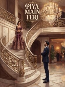 Piya Main Teri Urdu novel by Husny Kanwal cover showing Najma and Muheeb inside Malik Mansion
