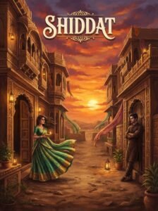 Shiddat Urdu novel by Meerab Hayat cover showing a couple facing each other in a haveli courtyard