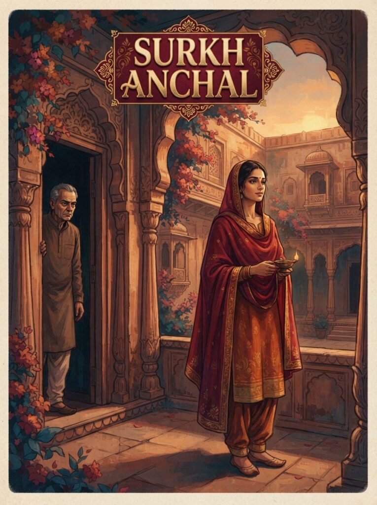 Surkh Anchal Season 2 Urdu novel by Tania Tahir cover showing Hooreen with a remorseful Zawiyar