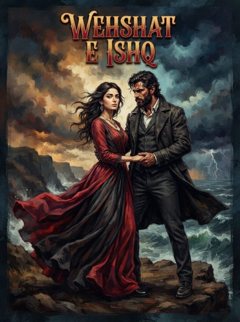 Wehshat e Ishq Urdu novel by Wahiba Fatima cover showing Zaroon and Meerab standing together