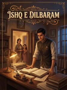 Ishq e Dilbaram Urdu novel by Areej Shah cover showing Shehryar standing at his father's desk