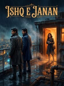 Ishq e Janan Urdu novel by Suneha Rauf cover showing the Shah brothers standing on a rainy rooftop