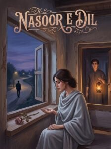 Nasoor e Dil Urdu novel by Nisha Umer cover showing Anzla holding a broken engagement ring
