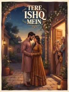 Tere Ishq Mein Urdu novel by Noor Asif cover showing a couple standing together in a courtyard