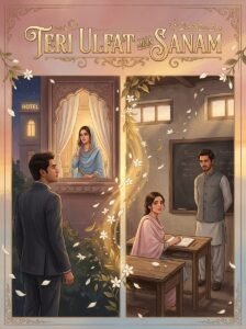 Teri Ulfat Mein Sanam Urdu novel by Meem Ain cover showing two love stories as two scenes
