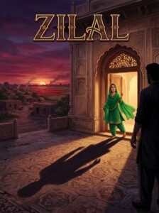 Zilal Urdu novel by Miral Shah cover showing Mishaal standing at a haveli gate